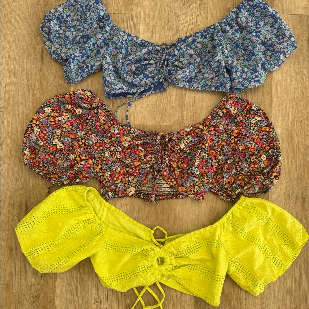 Wild Fable Floral Crop Tops Set - Blue, Red, Yellow
